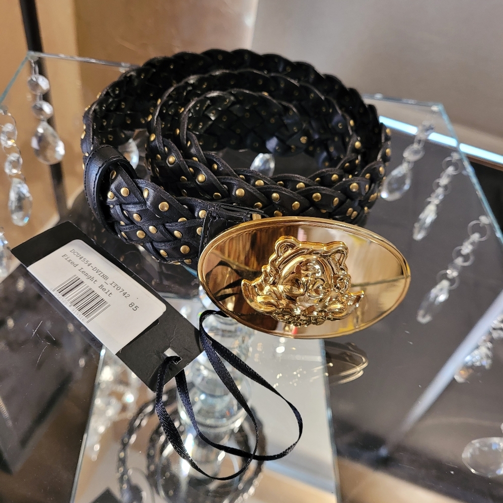 Versace Medusa Medallion Black and Gold Braided Studded Belt. Rare Find 85/34 - Picture 16 of 17